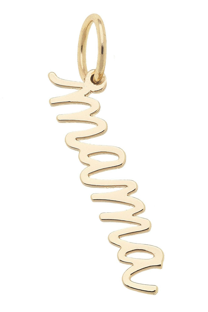 "Mama" Cursive Script Charm in Shiny Gold - Canvas Style