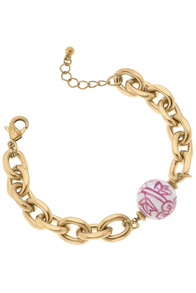 Marchesa Chinoiserie & Chunky Chain Bracelet in Pink & White - Canvas Style