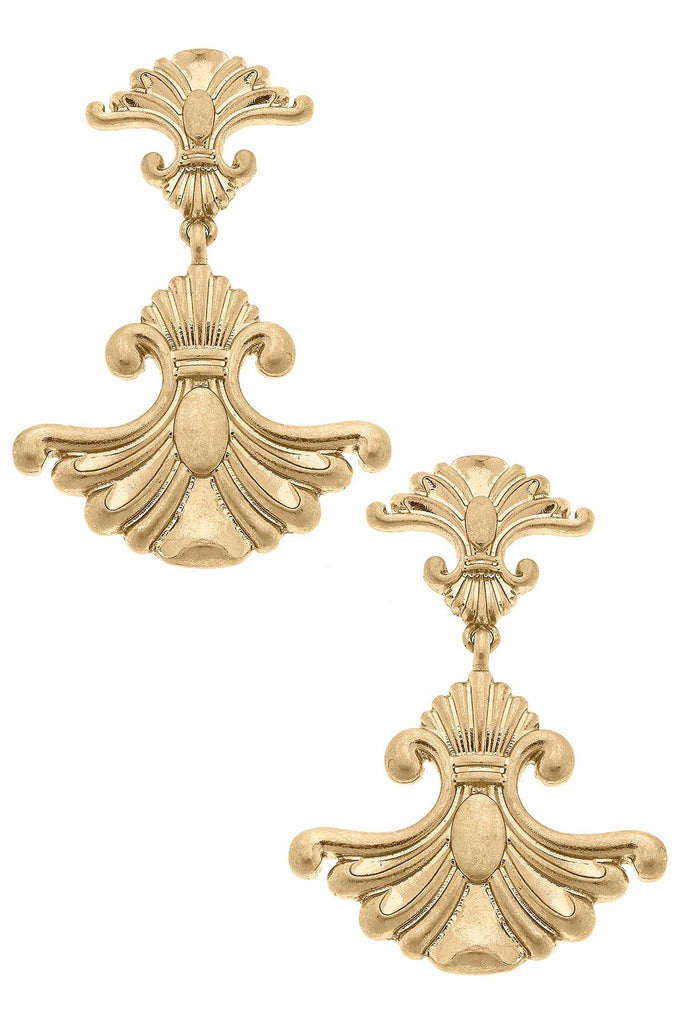 Marie Fleur de Lis Drop Earrings in Worn Gold - Canvas Style