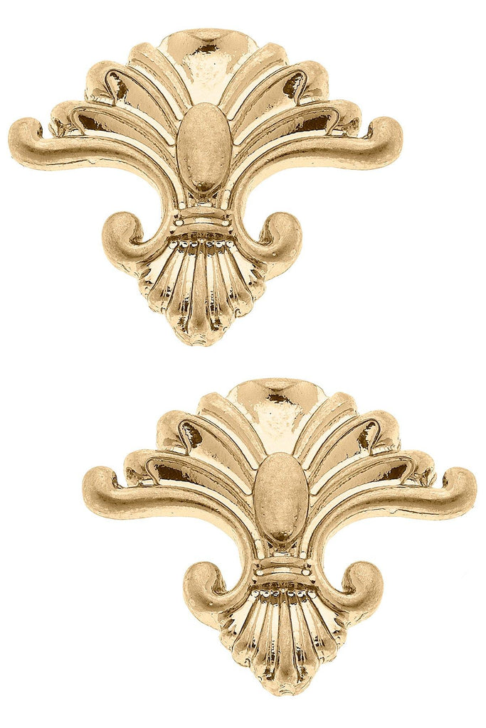 Marie Fleur de Lis Stud Earrings in Worn Gold - Canvas Style