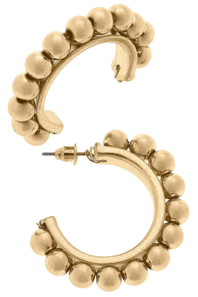 Martie Beaded Hoop Earrings in Worn Gold - Canvas Style