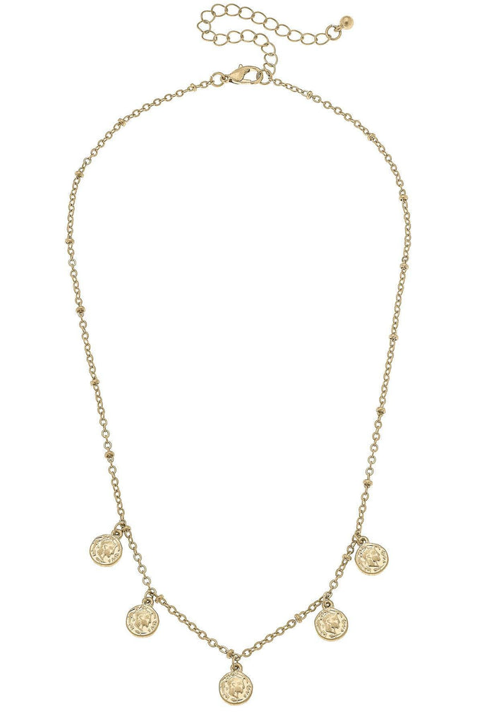 Mason Coin Charm Station Necklace in Worn Gold - Canvas Style