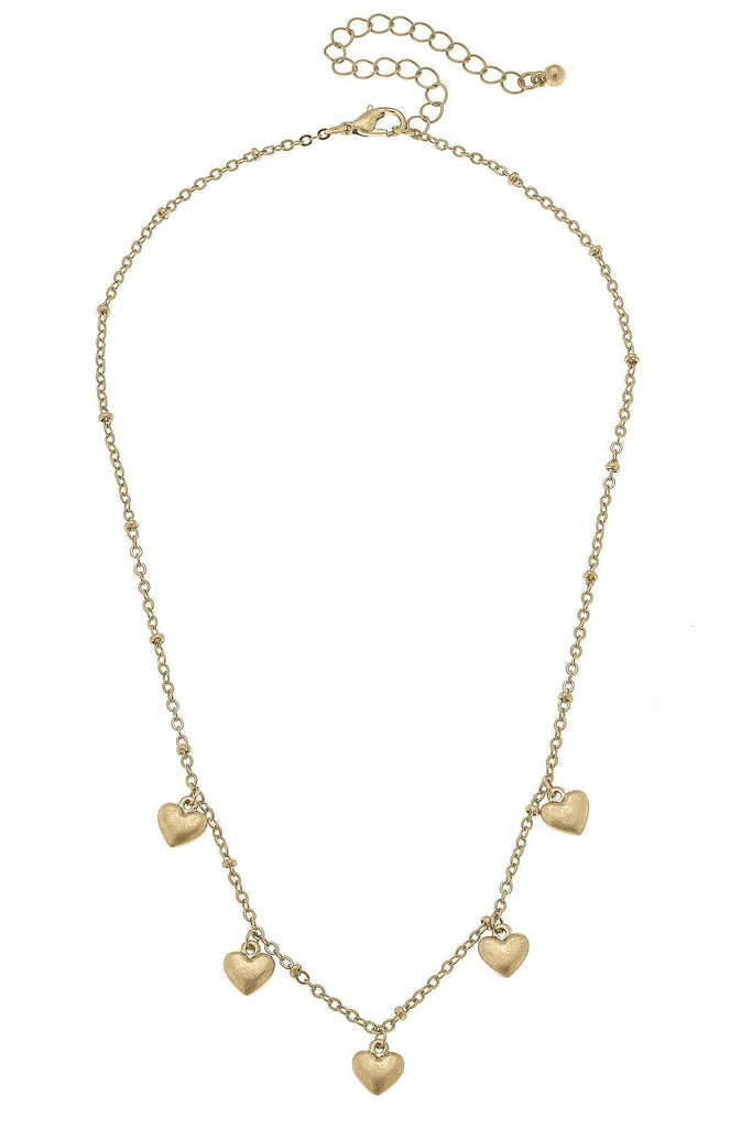 Mason Heart Charm Station Necklace in Worn Gold - Canvas Style