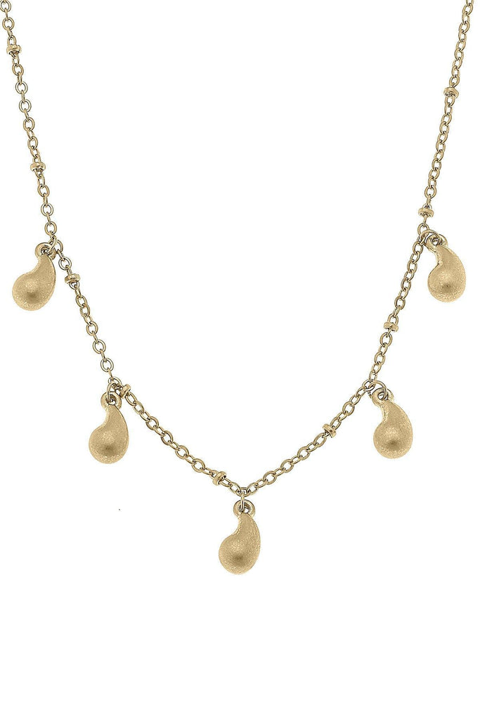 Mason Teardrop Station Necklace in Worn Gold - Canvas Style