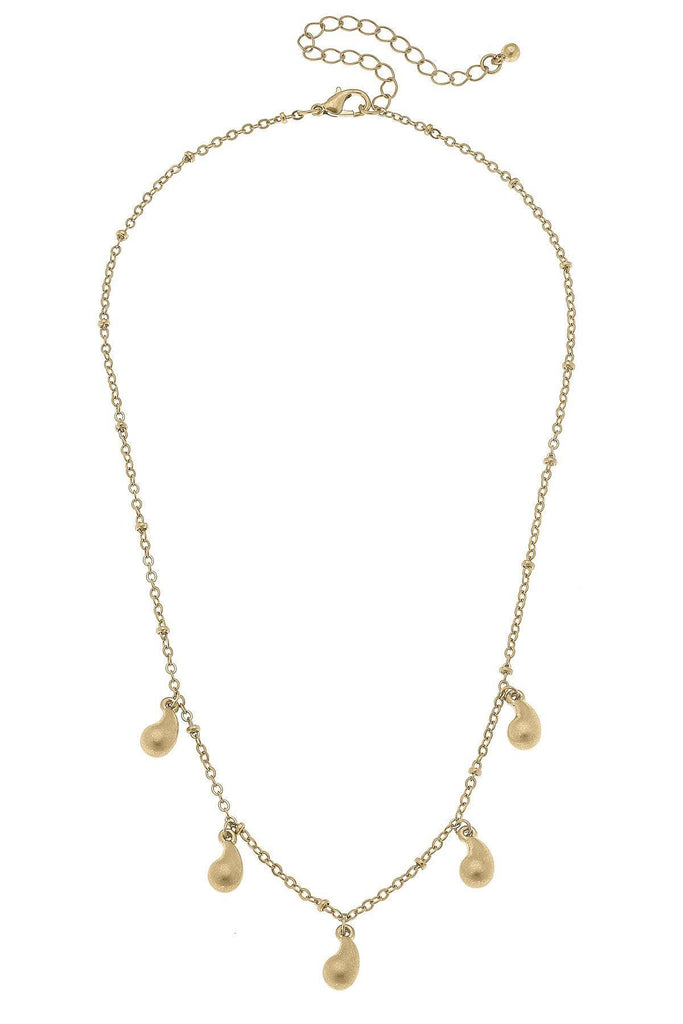 Mason Teardrop Station Necklace in Worn Gold - Canvas Style