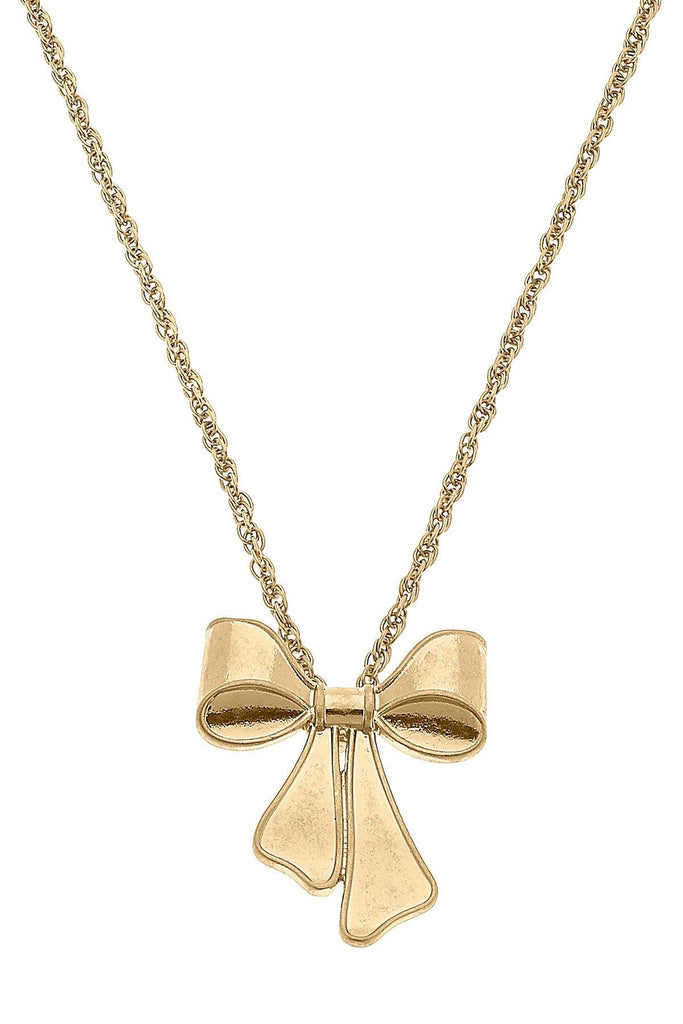 Maxwell Bow Pendant Necklace in Worn Gold - Canvas Style