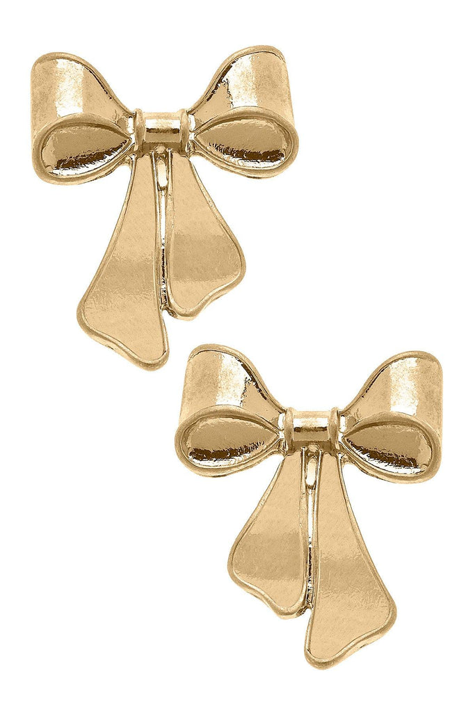 Maxwell Bow Stud Earrings in Worn Gold - Canvas Style