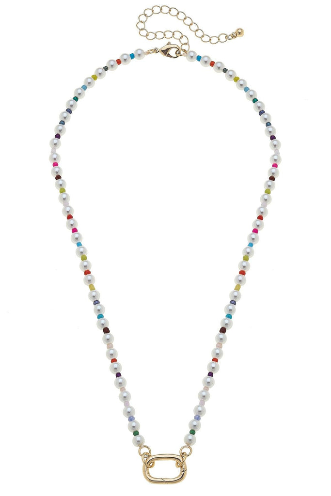 Mazie Rainbow Pearl Charm Necklace Base in Ivory - Canvas Style