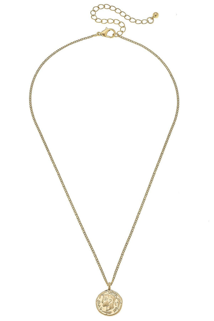 McKenna Delicate Coin Necklace in Worn Gold - Canvas Style