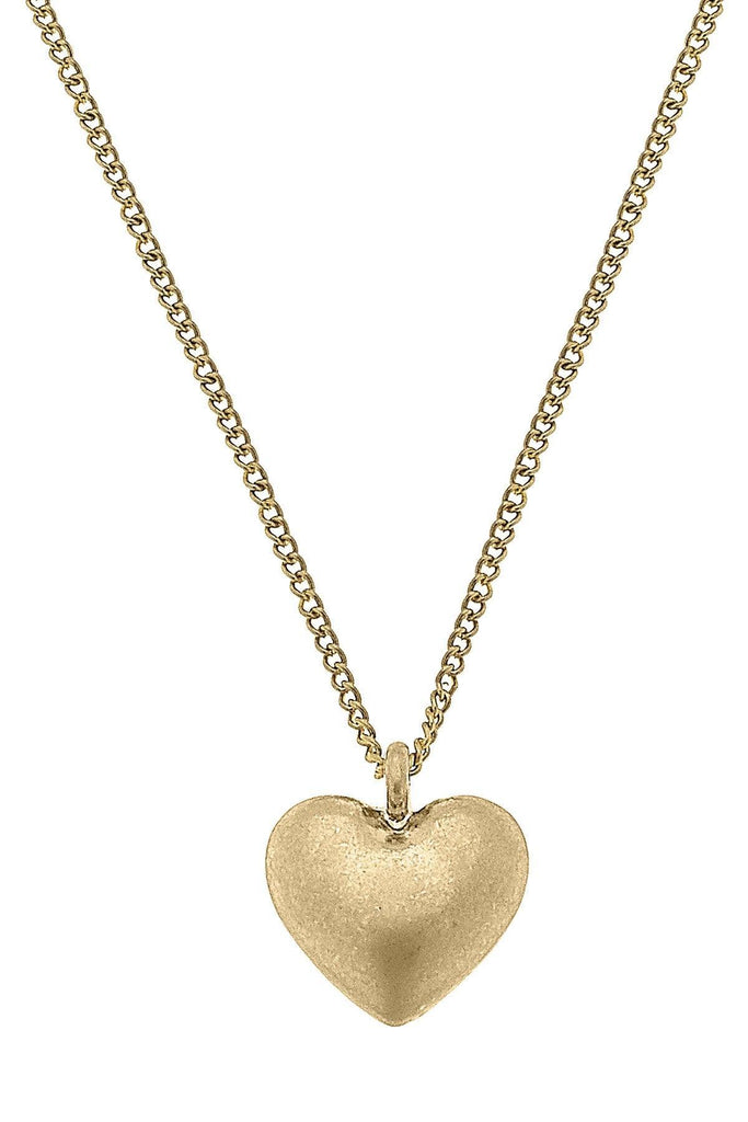 McKenna Delicate Heart Necklace in Worn Gold - Canvas Style