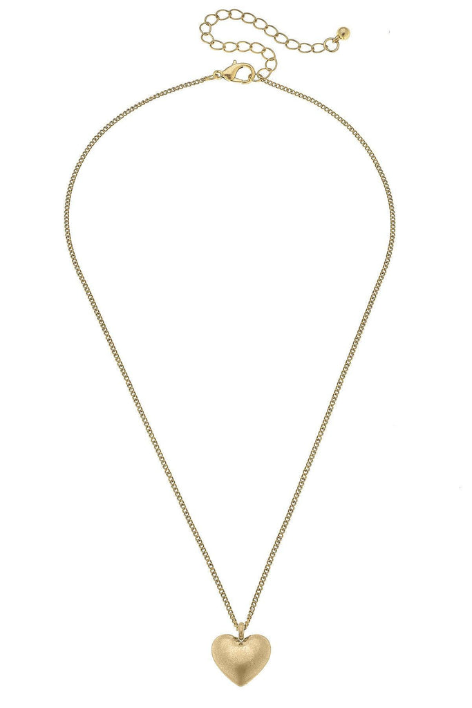 McKenna Delicate Heart Necklace in Worn Gold - Canvas Style