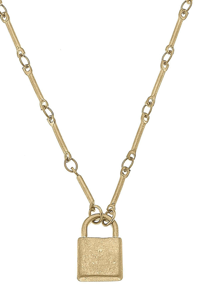 McKenna Delicate Padlock Necklace in Worn Gold - Canvas Style