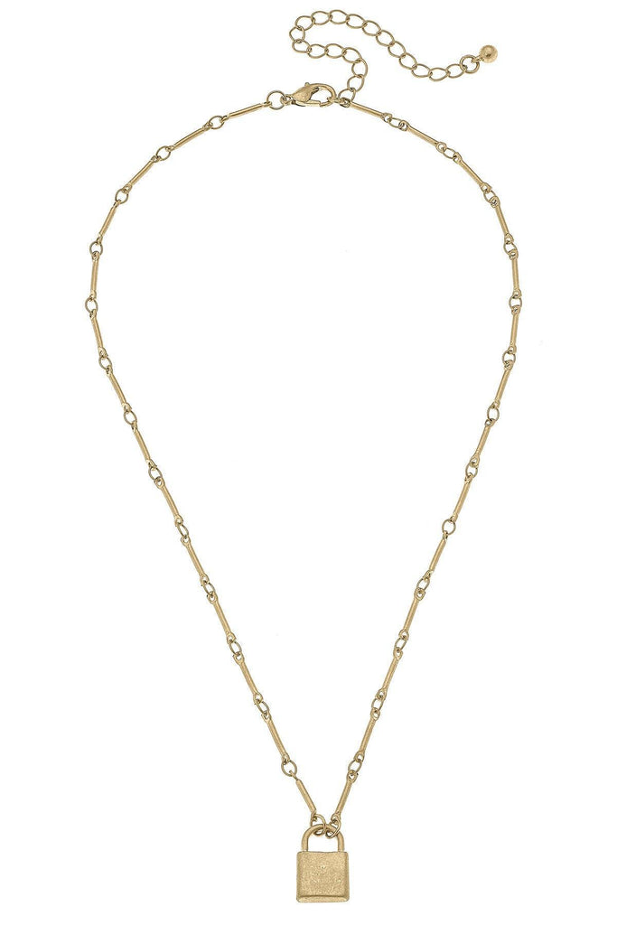 McKenna Delicate Padlock Necklace in Worn Gold - Canvas Style