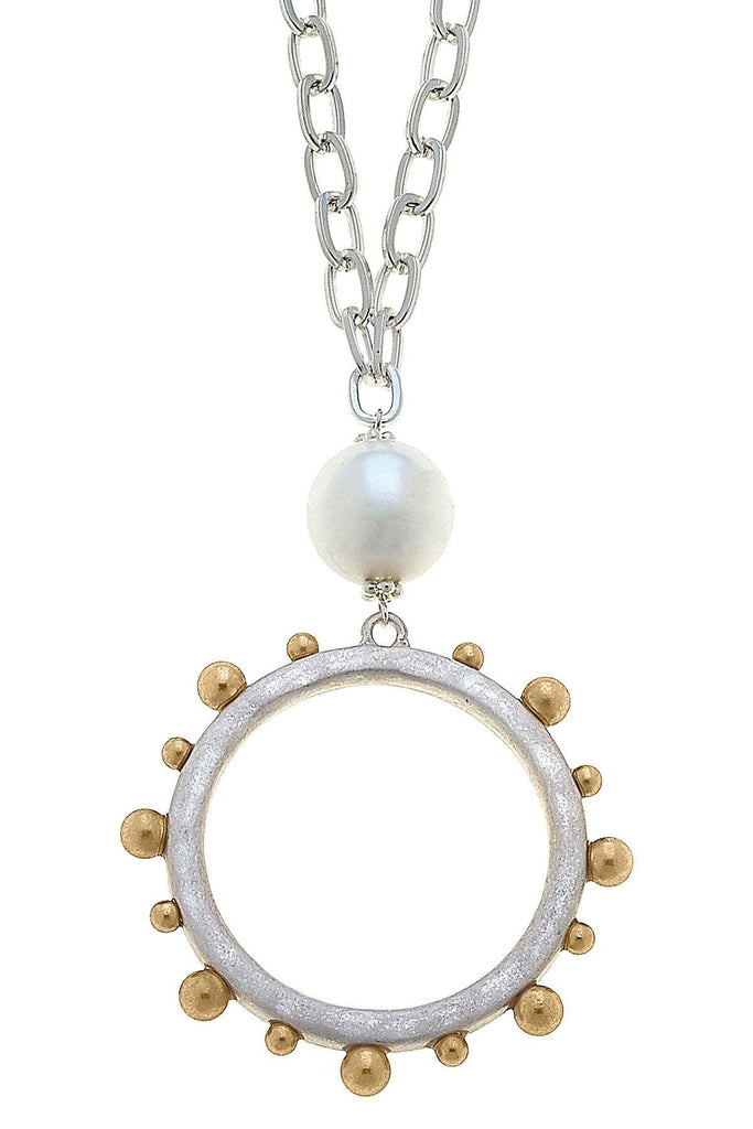 Melanie Long Studded Metal Circle Necklace in Two-Tone - Canvas Style