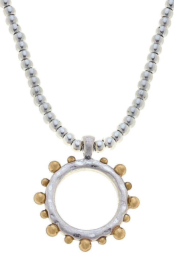 Melanie Studded Metal Circle Beaded Necklace in Two-Tone - Canvas Style