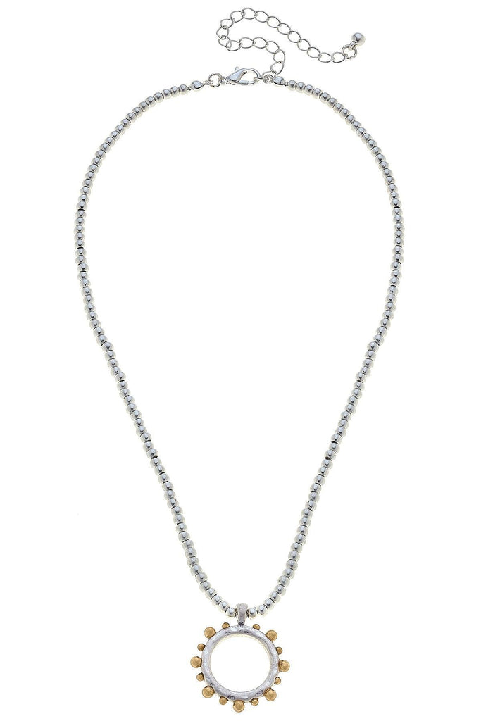 Melanie Studded Metal Circle Beaded Necklace in Two-Tone - Canvas Style