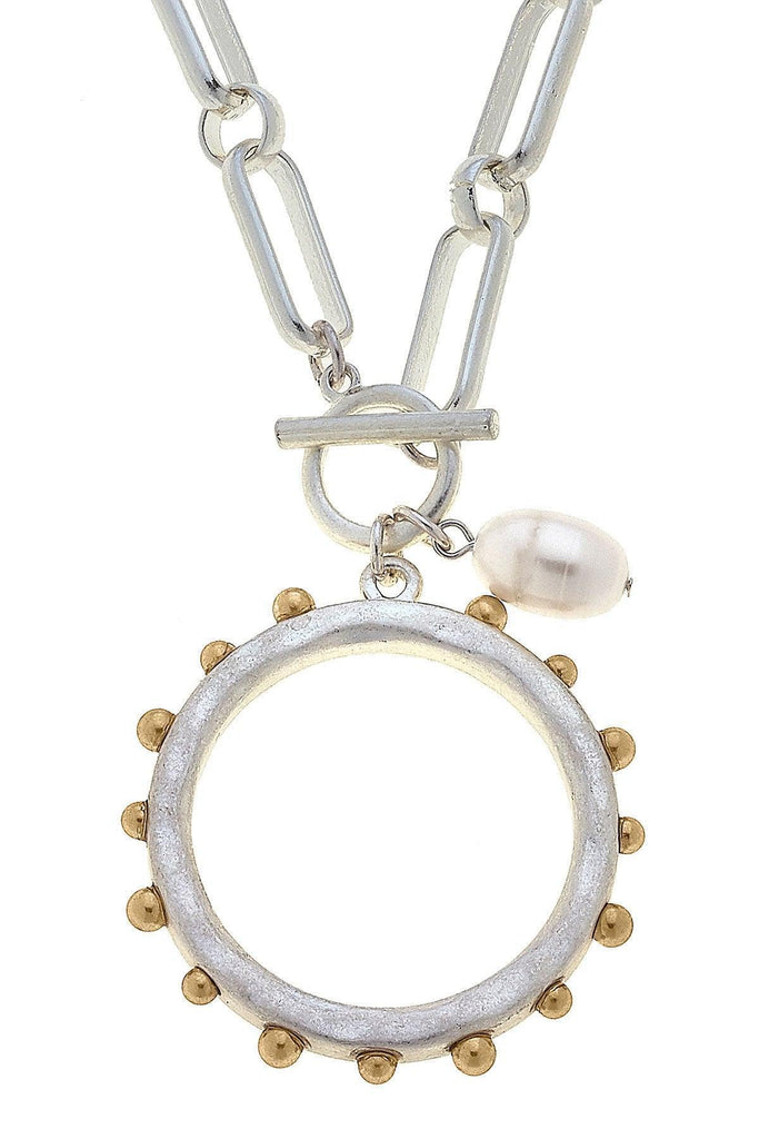 Melanie Studded Metal Circle Statement Necklace in Two-Tone
