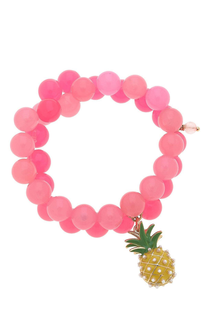 Melody Pineapple Beaded Children's Bracelet in Fuchsia & Pink - Canvas Style