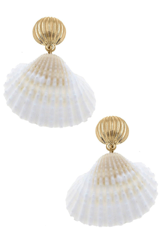 Mia Cockle Shell Drop Earrings in Ivory - Canvas Style