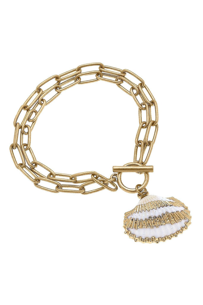 Mia Gold-Dipped Cockle Shell T-Bar Bracelet in Ivory - Canvas Style