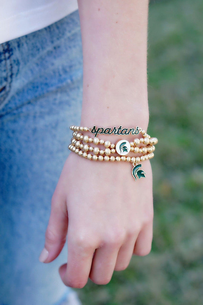 Michigan State Spartans 2-Row Ball Bead Stretch Bracelet - Canvas Style