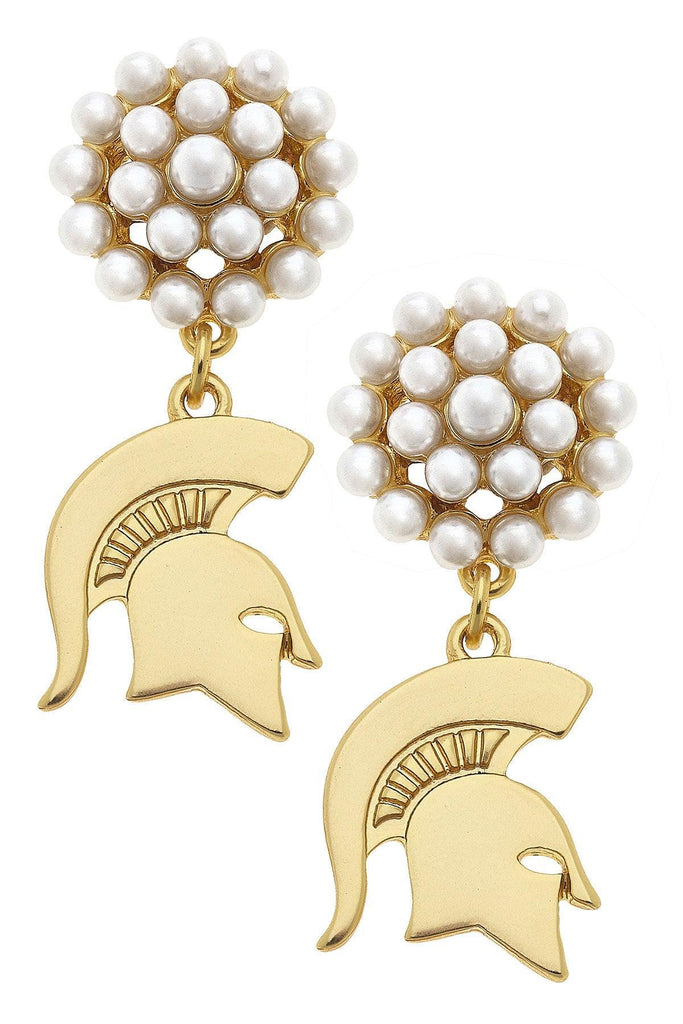 Michigan State Spartans Pearl Cluster 24K Gold Plated Logo Earrings - Canvas Style