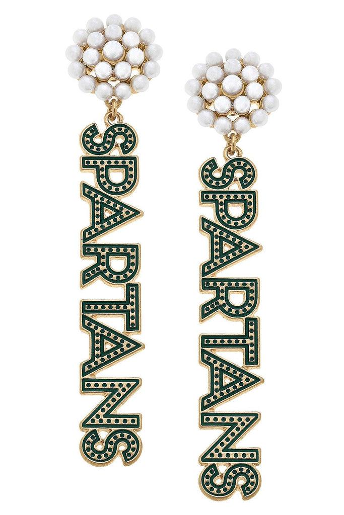 Michigan State Spartans Pearl Cluster Dotted Enamel Drop Earrings - Canvas Style