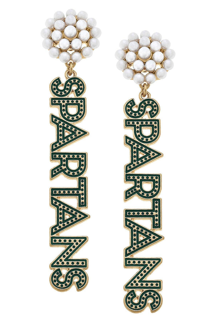 Michigan State Spartans Pearl Cluster Dotted Enamel Drop Earrings - FINAL SALE - Canvas Style