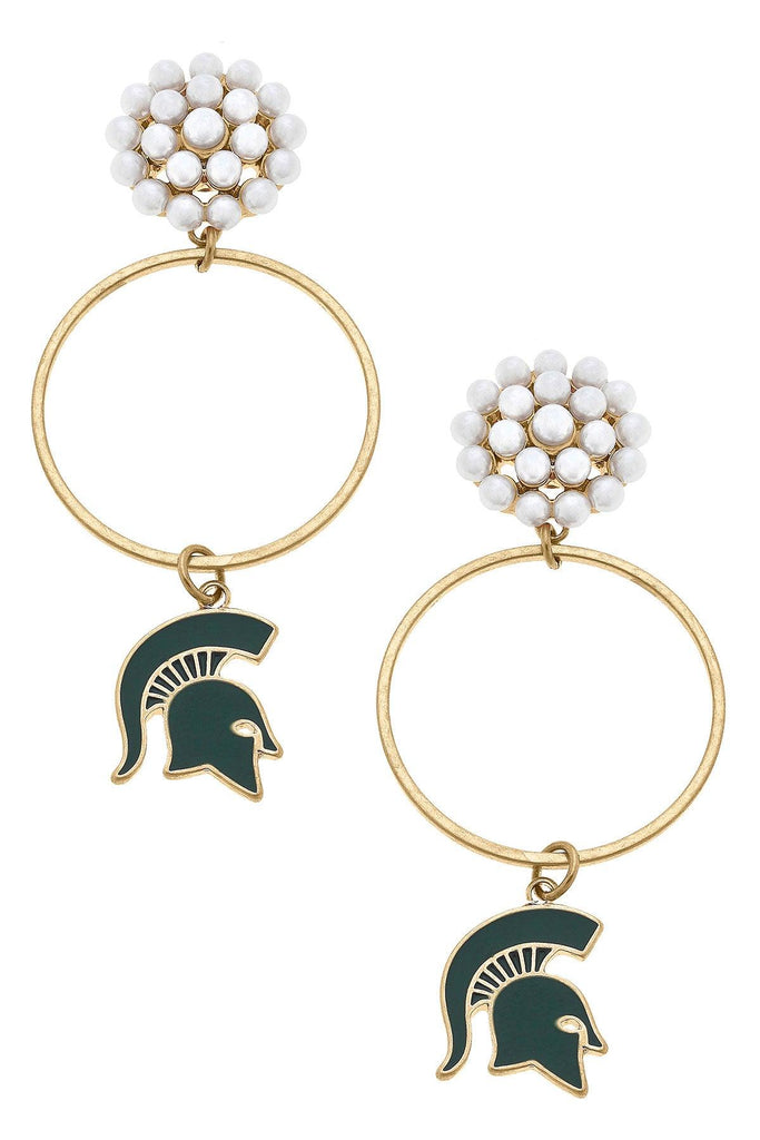 Michigan State Spartans Pearl Cluster Enamel Hoop Earrings - Canvas Style