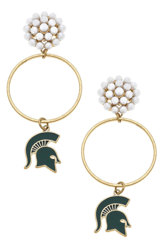 Michigan State Spartans Pearl Cluster Enamel Hoop Earrings - FINAL SALE - Canvas Style