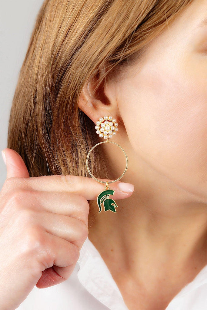 Michigan State Spartans Pearl Cluster Enamel Hoop Earrings - FINAL SALE - Canvas Style