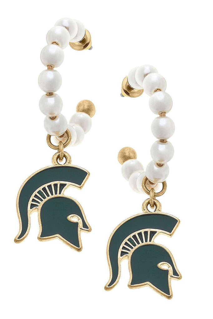 Michigan State Spartans Pearl Hoop Enamel Drop Earrings - FINAL SALE - Canvas Style