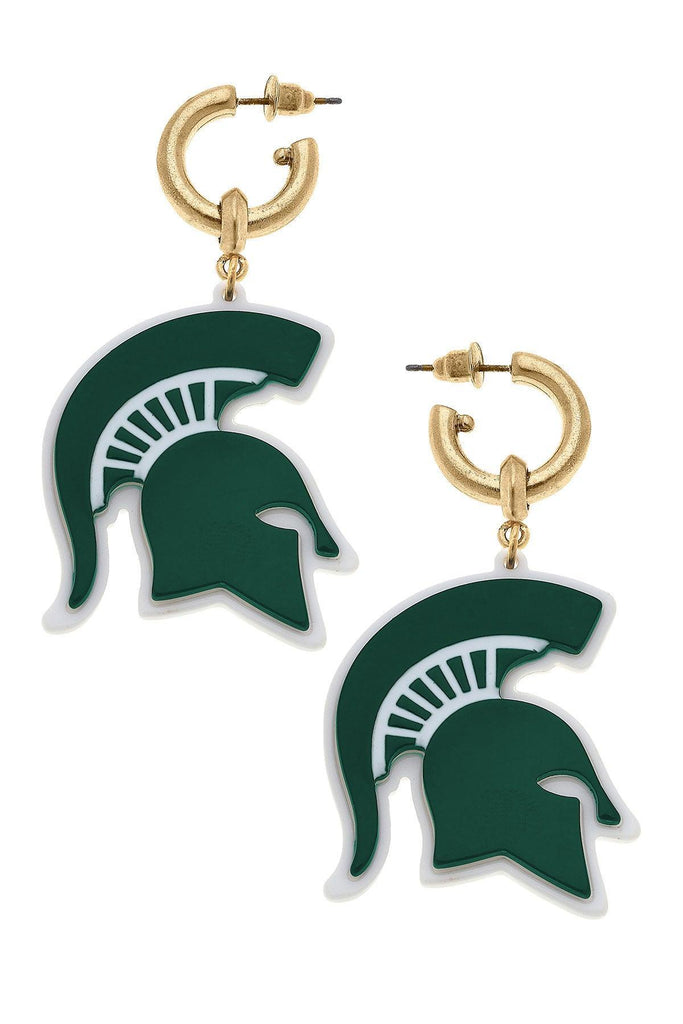 Michigan State Spartans Resin Logo Drop Hoop Earrings - Canvas Style