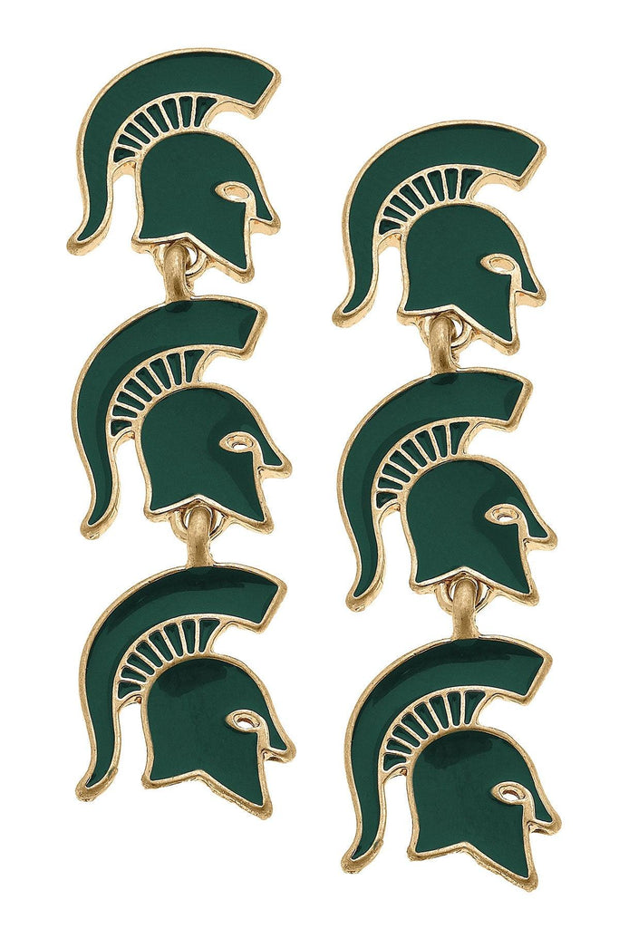 Michigan State Spartans Triple Drop Enamel Earrings - Canvas Style
