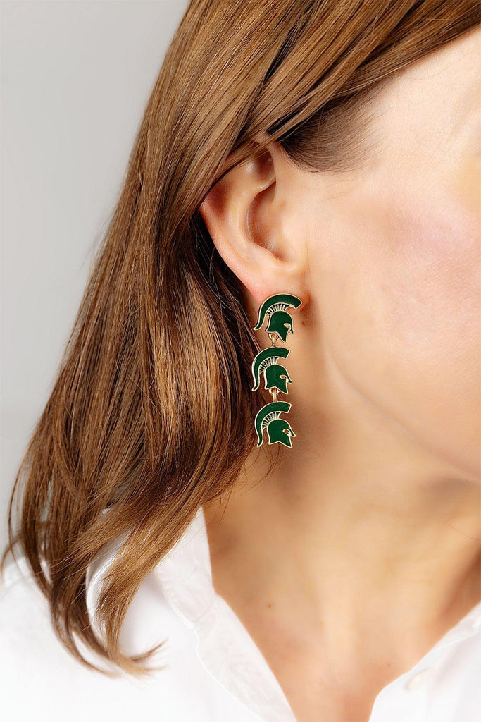 Michigan State Spartans Triple Drop Enamel Earrings - FINAL SALE - Canvas Style