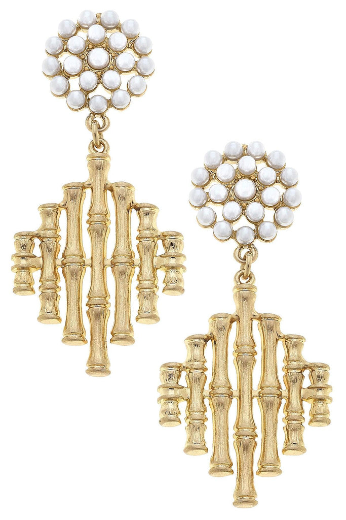 Milani Bamboo Diamond with Pearl Cluster Earrings in Worn Gold - Canvas Style