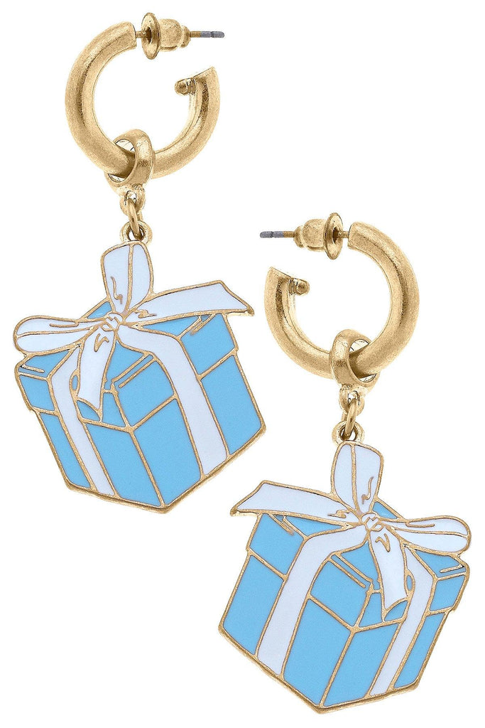Millie Enamel Present Drop Earrings in Blue & White - Canvas Style