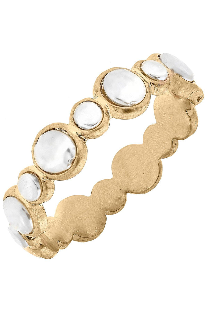 Mirabel Coin Pearl Statement Hinge Bangle in Ivory - Canvas Style