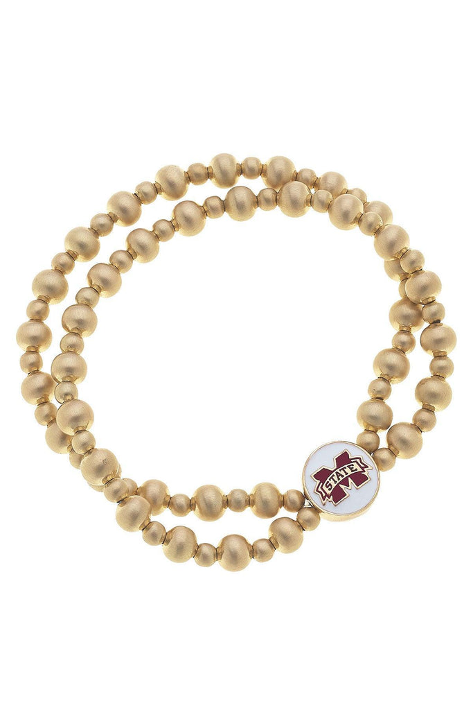 Mississippi State Bulldogs 2-Row Ball Bead Stretch Bracelet - Canvas Style