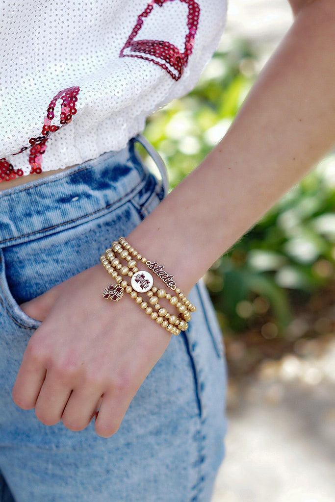 Mississippi State Bulldogs 2-Row Ball Bead Stretch Bracelet - Canvas Style