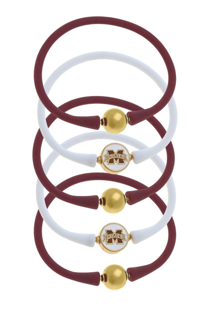 Mississippi State Bulldogs 24K Gold Plated Bali Bracelet Stack (Set of 5) - Canvas Style