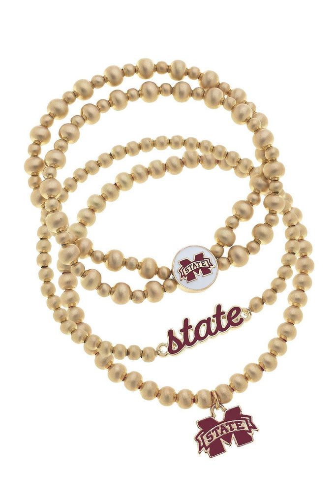 Mississippi State Bulldogs Ball Bead Stretch Bracelet Stack - Canvas Style