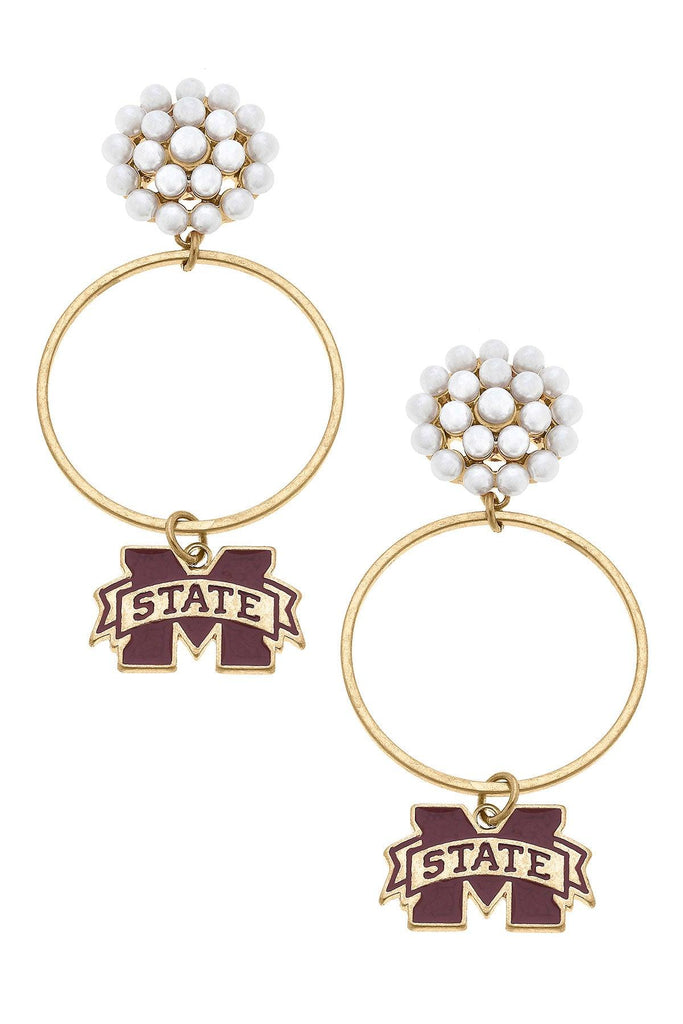 Mississippi State Bulldogs Pearl Cluster Enamel Hoop Earring - Canvas Style