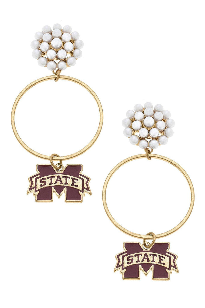 Mississippi State Bulldogs Pearl Cluster Enamel Hoop Earring - FINAL SALE - Canvas Style