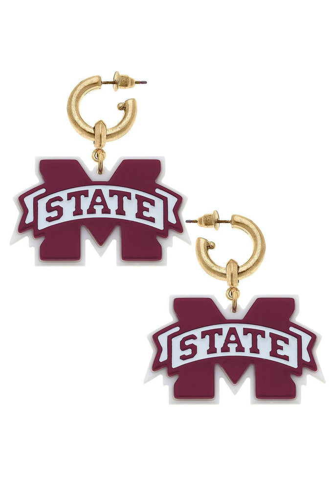 Mississippi State Bulldogs Resin Logo Drop Hoop Earrings - Canvas Style