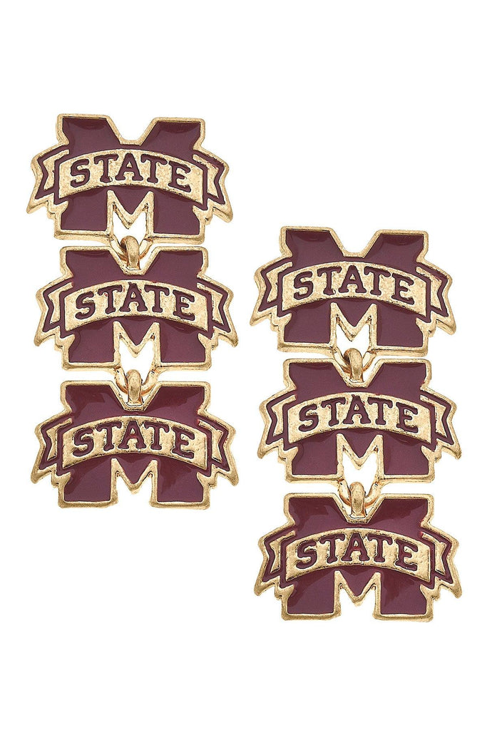 Mississippi State Bulldogs Triple Drop Enamel Earrings - Canvas Style