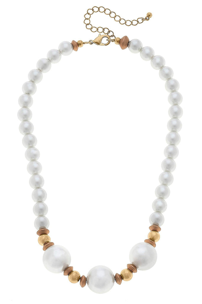 Moira Pearl, Wood & Gold Bead Necklace in Ivory - Canvas Style
