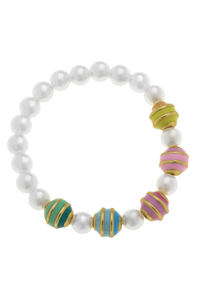 Molly Macaron Pearl Beaded Children's Stretch Bracelet in Multi - Canvas Style