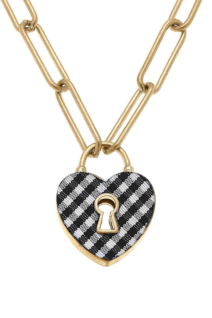 Monclér Gingham Heart Padlock Necklace in Black - Canvas Style