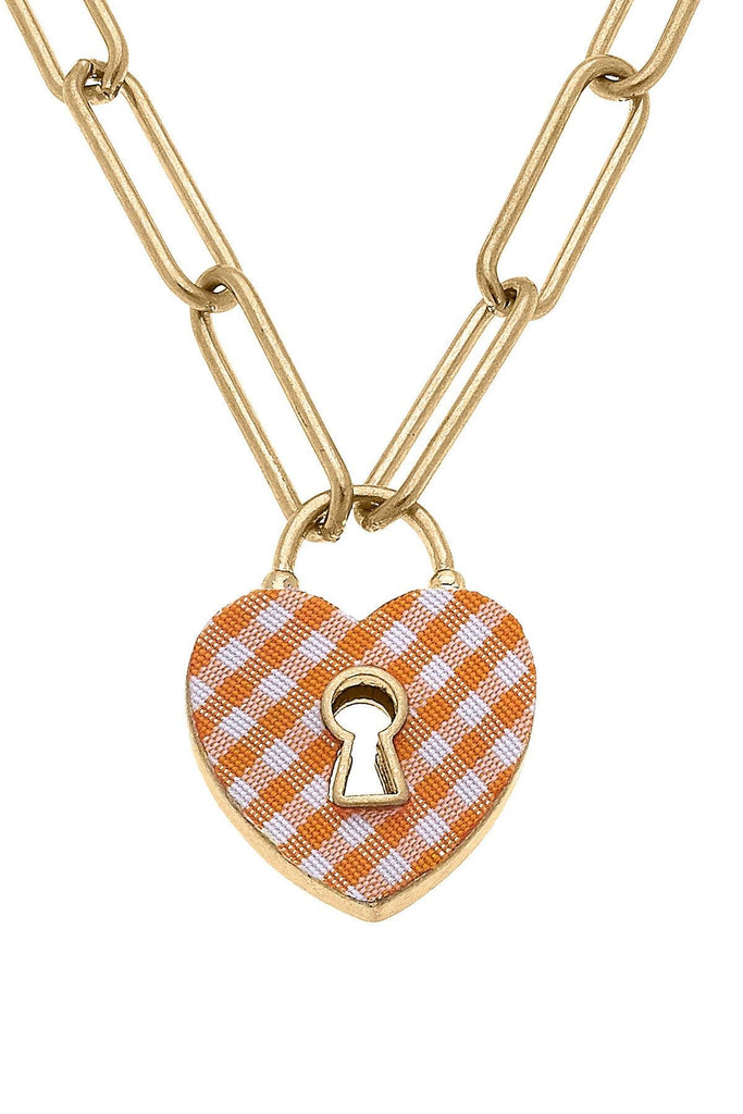 Monclér Gingham Heart Padlock Necklace in Orange - Canvas Style
